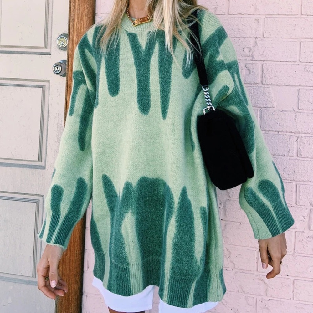 Verge Girl Mint Green and Dark Green Oversized Sweater